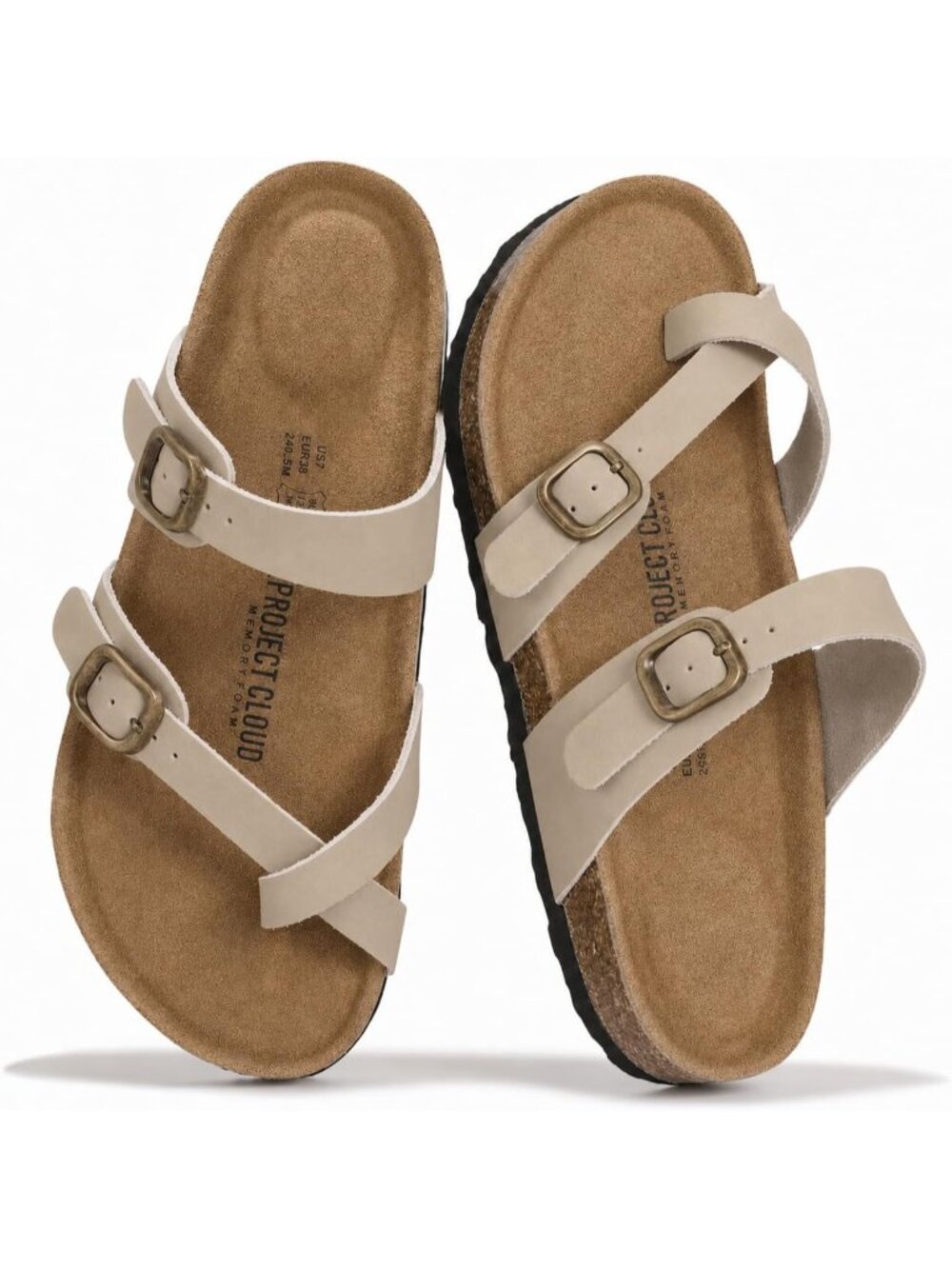 Women's Beige 100% Genuine Leather Memory Foam Insole Lightweight Sandal Shoes